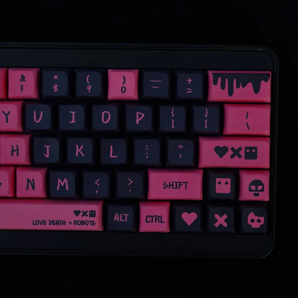 lovedeath-robots-black-pink-xda-keycapset-front