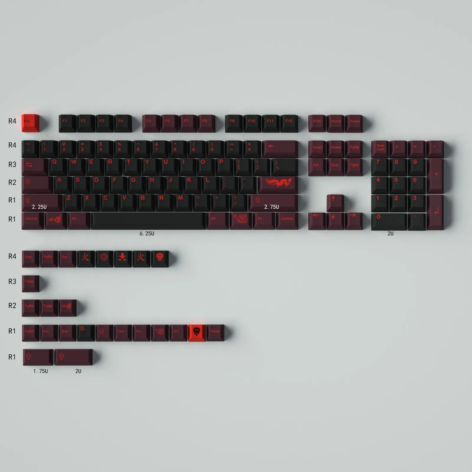 Red Dragon OEM Keycap Set Fiery Touch Noveltykeycaps