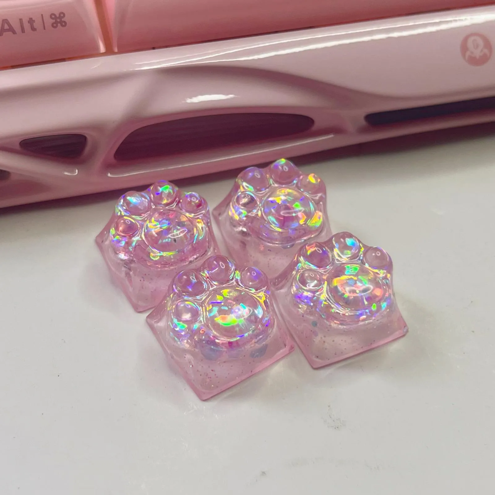 translucent-pink-sequin-cat-paw-keycaps-4pcs