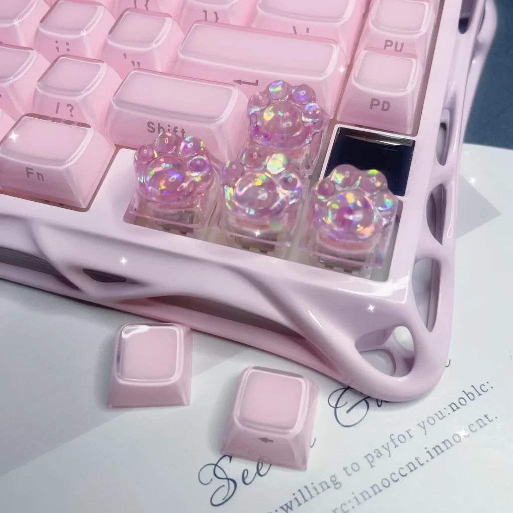 translucent-pink-sequin-cat-paw-keycaps-cover