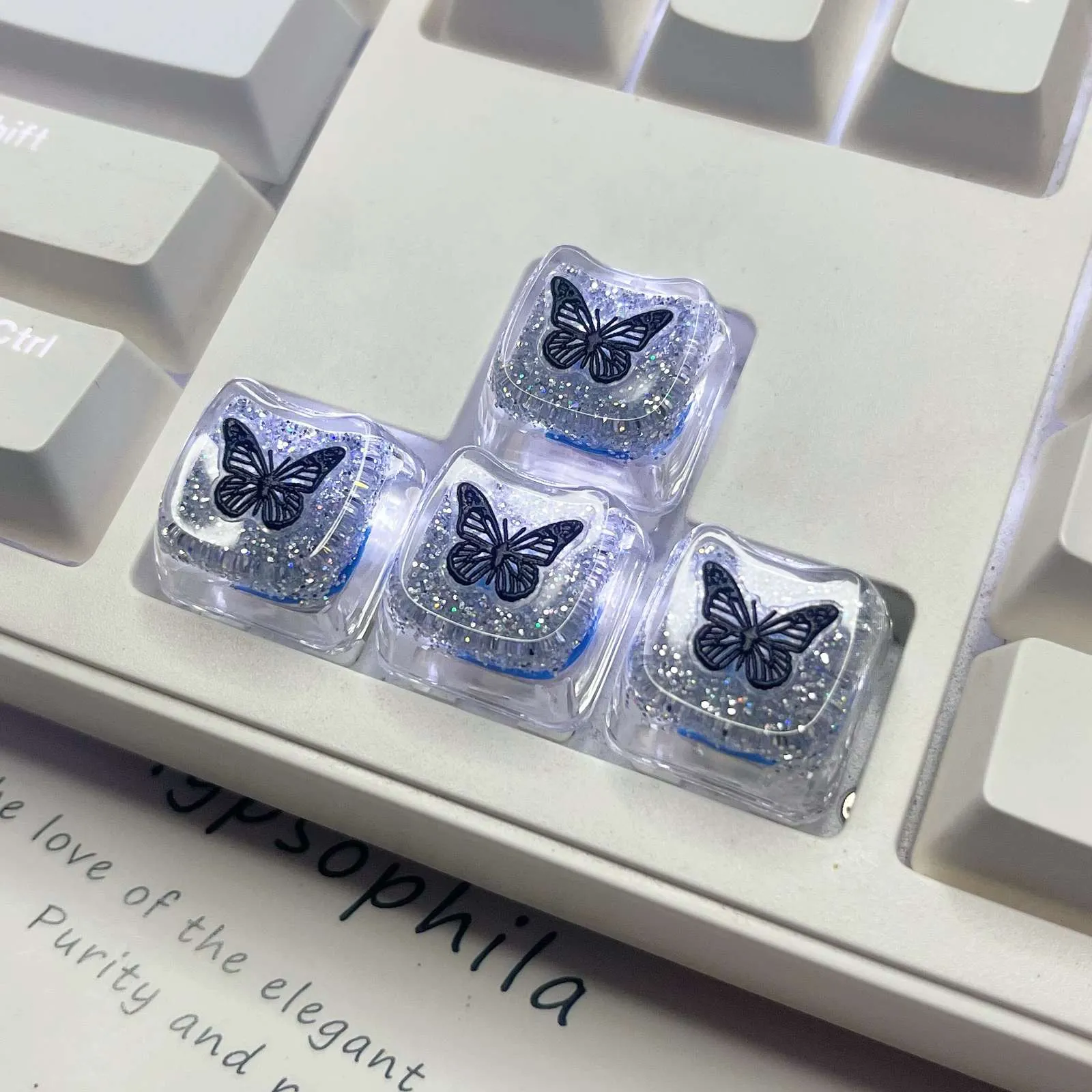 black-white-butterfly-series-keycaps-front