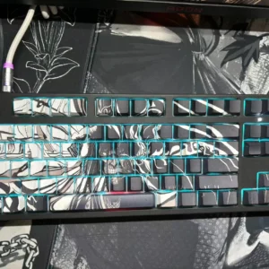 Epic hand-sculpted Attack on Titan keycap set showcasing a backlit beast-form sculpture with translucent, glowing details, a premium artisan collectible.