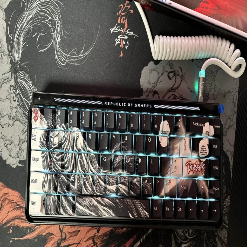 Iconic Berserk Legendary Keycap Set, top-engraved designed with dark fantasy motifs, which captures the heroic struggle for fans.
