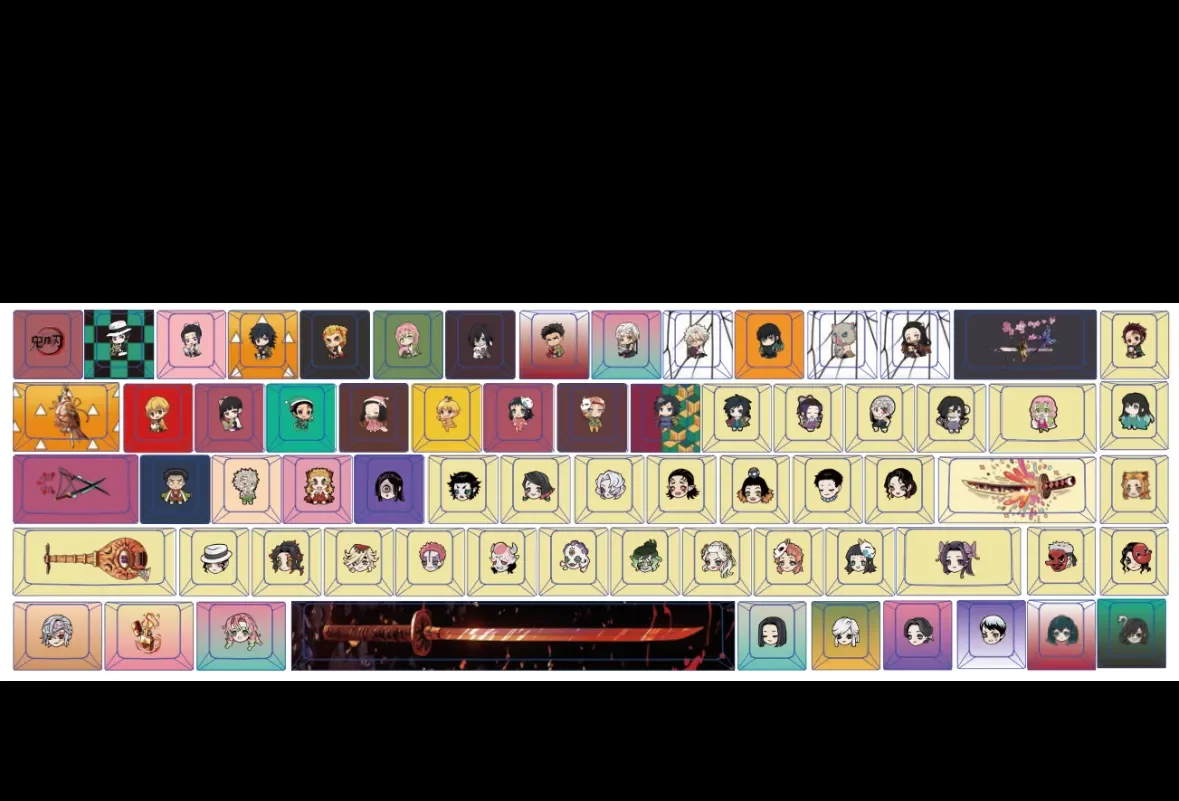 Ignite your mechanical keyboard with this epic Demon Slayer keycap set! Iconic side-lit legends beautifully showcase dynamic iconography.