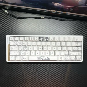 Elegant Kikyo Cherry Keycap Set, highlighting delicate, crisp top-engraved legends. A clean, minimalist design for an artistic product.