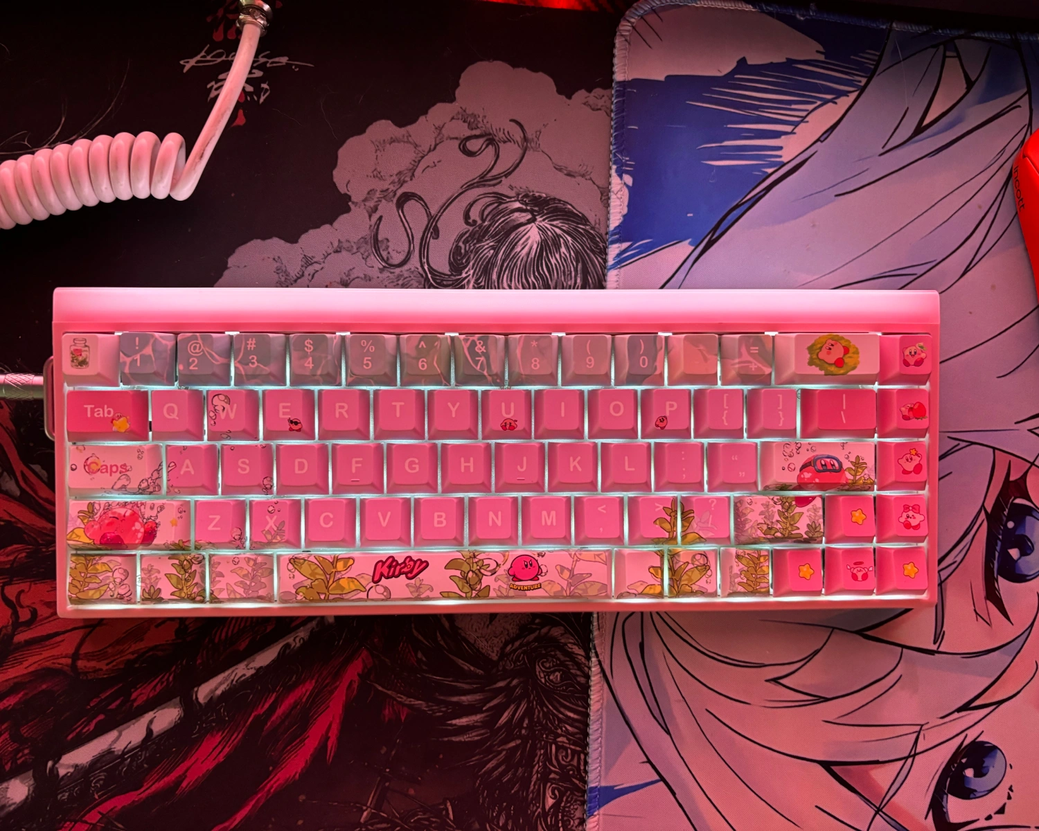 This Kirby keycap set is showcased in its entirety on your workspace. Will highlighting a variety of iconic character designs and bringing a unique and playful personalization experience to your mechanical keyboard.