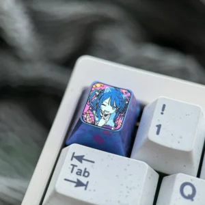 Vibrant Yanami Akina anime art is beautifully etched on this polished, colorful premium titanium anime keycap, highlighting exquisite artisan detail.
