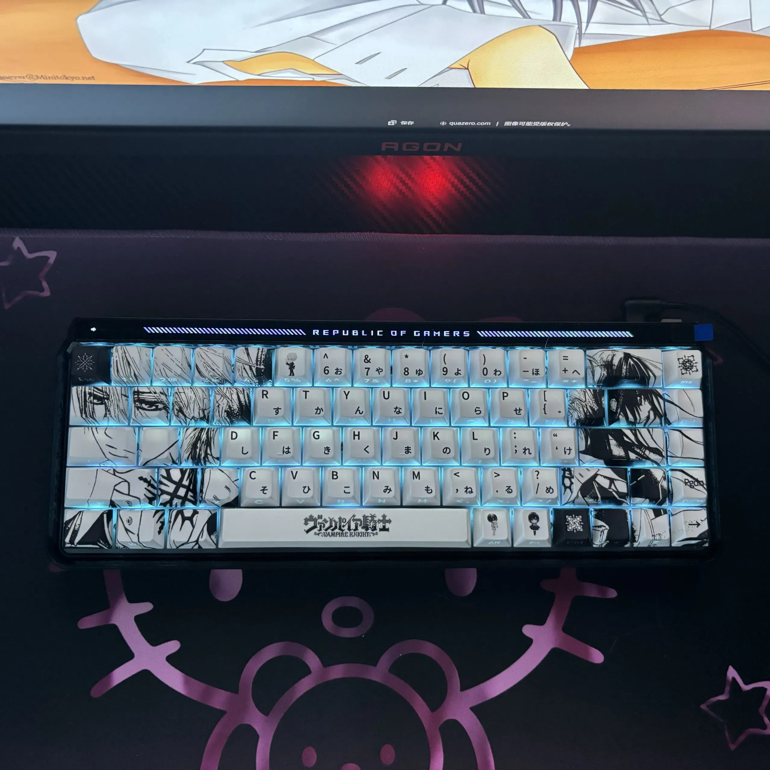Eternal Elegance Vampire Keycaps set, displaying side-engraved PBT keycaps with dark romantic gothic and anime-inspired details.