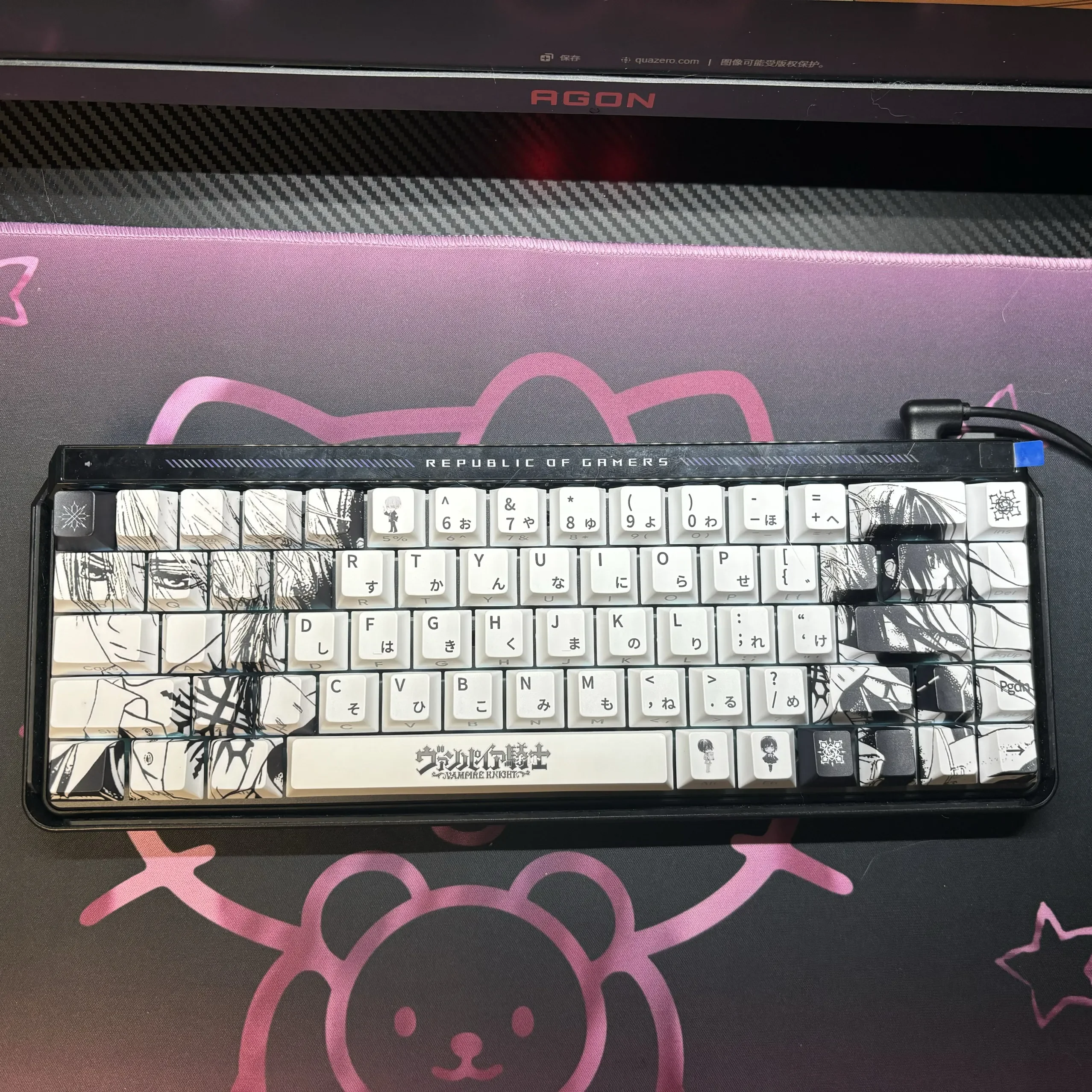 Vampire PBT Keycaps, diverse views. Highlights gothic, side-engraved anime artistry and thematic elegance.