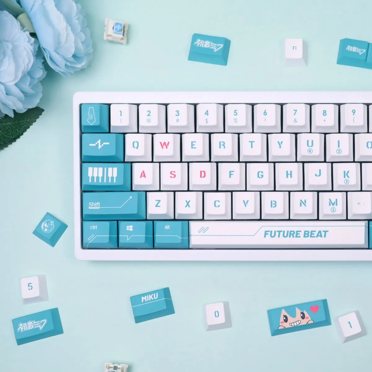 vocaloid-hatsunemiku-cherry-keycapset-mechanical-keyboard-left