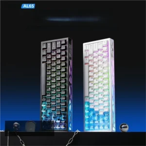 Premium AL65 Snowlight Sanctuary 65% custom keyboard: pristine white aluminum chassis, tri-mode hot-swappable elegance.