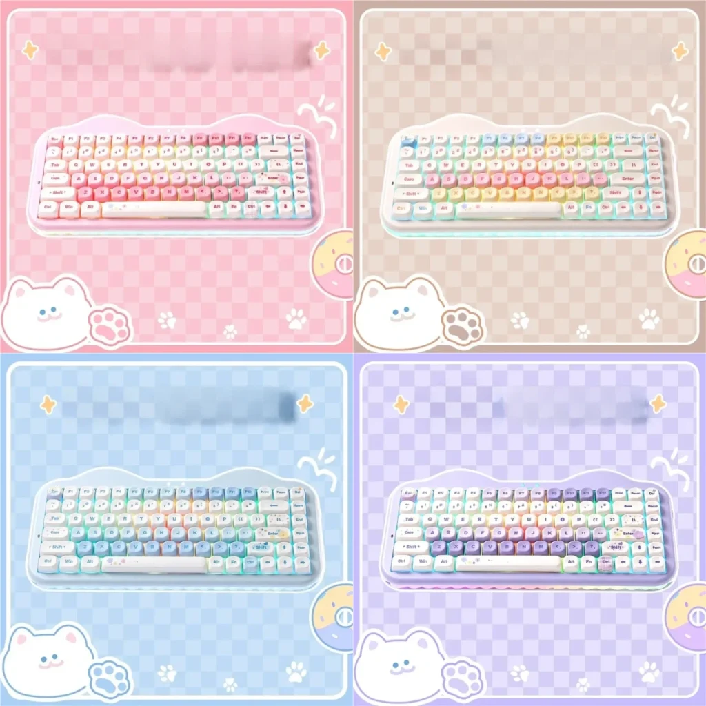 Bubbly pastel C75 tri-mode custom keyboard. Features hot-swappable switches and vibrant RGB, perfect for a playful setup.