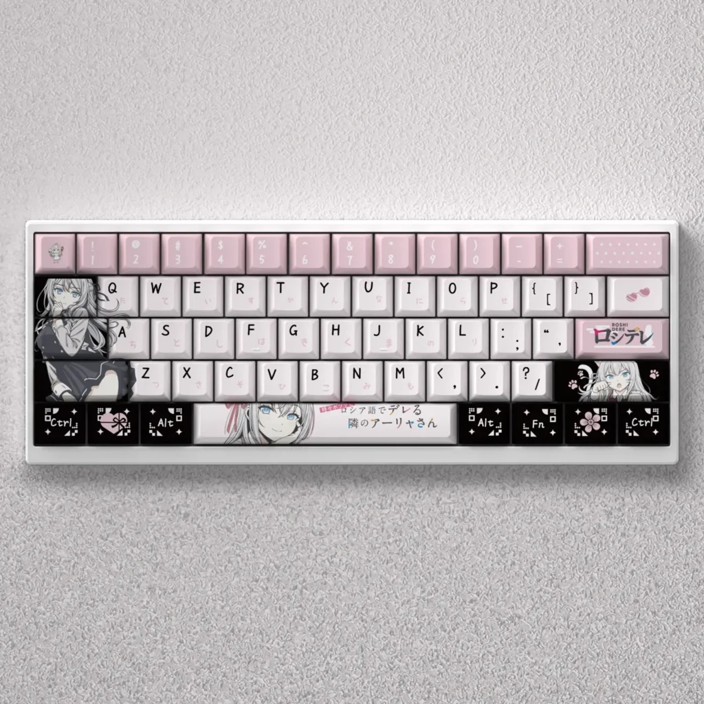 Exclusive Alisa Mikhailovna Kujou anime keycap set: vibrant PBT kawaii keycaps with charming schoolgirl art for custom mechanical keyboards.
