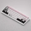 Showcase of the exclusive Alisa Mikhailovna Kujou PBT keycap set, featuring charming schoolgirl designs and vibrant pastel illustrations for custom mechanical keyboard.