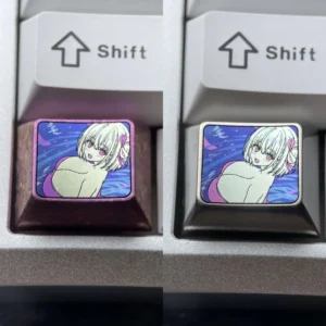 Premium Titanium Alloy Anime Keycap: Chisato Nishikigi Ctrl keycap, showcasing bold character art and a shimmering metallic purple finish.