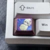 Premium Chisato Nishikigi Titanium Anime Keycap gallery, showing its bold character art and shimmering purple finish from diverse angles for custom.