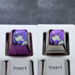 Striking purple titanium Shinjo Akane anime keycap for ESC custom mechanical keyboards, an exclusive art piece with vibrant character design.