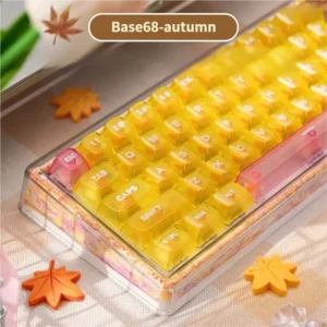 Autumn Artisan Mechanical Keyboard with unique yarn-filled hollow-out design. Rich autumn tones, intricate patterns, and a cozy.