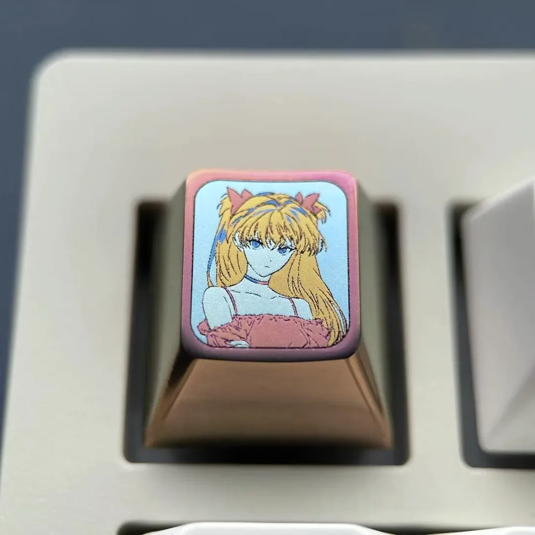 Vibrant pink anodized titanium Asuka ESC keycap displayed from various angles, showcasing its iconic design and premium finish.