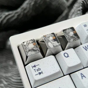 The Iconic Asuka titanium keycap, a premium artisan ESC key in a dreamy bubble scene, perfectly highlights meticulous pointillist artistry.