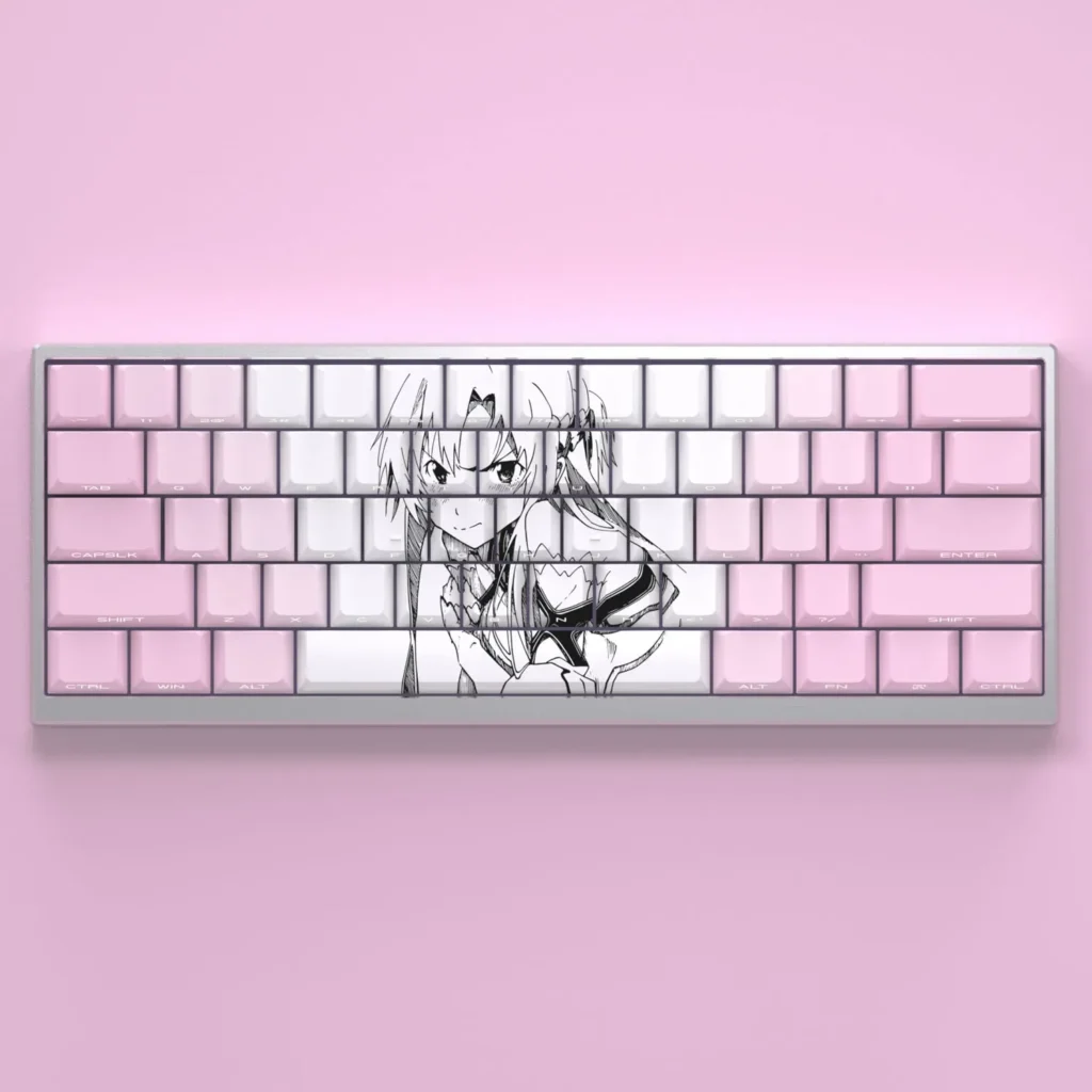 Asuna Keycaps set, showcasing courage and grace with side-lit, translucent Cherry profile legends for dynamic backlighting, an artistic display.