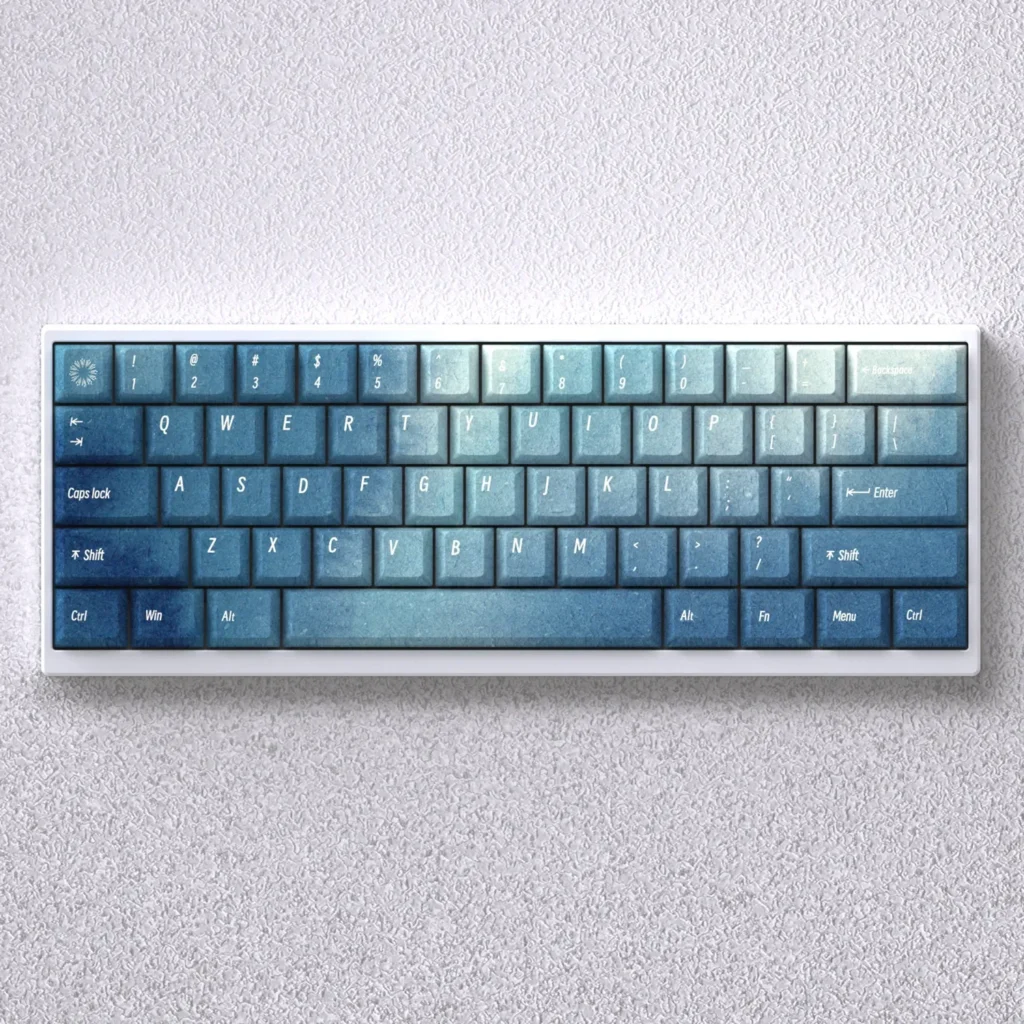 Vibrant Celestial Aurora Borealis PBT keycap set with mystical gradients of deep blue and emerald green, evoking northern lights.