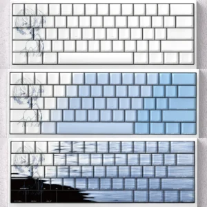 Exclusive Ayanami Rei side-engraved PBT keycaps set glowing with vibrant backlighting. This premium Evangelion tribute set features iconic aesthetics.