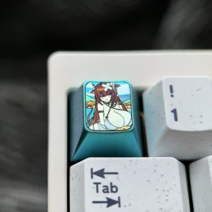 Premium Azur Lane Kashino titanium keycap with vibrant anime character art, featuring an elegant icy-blue metallic finish, a collectible artisan keycap.