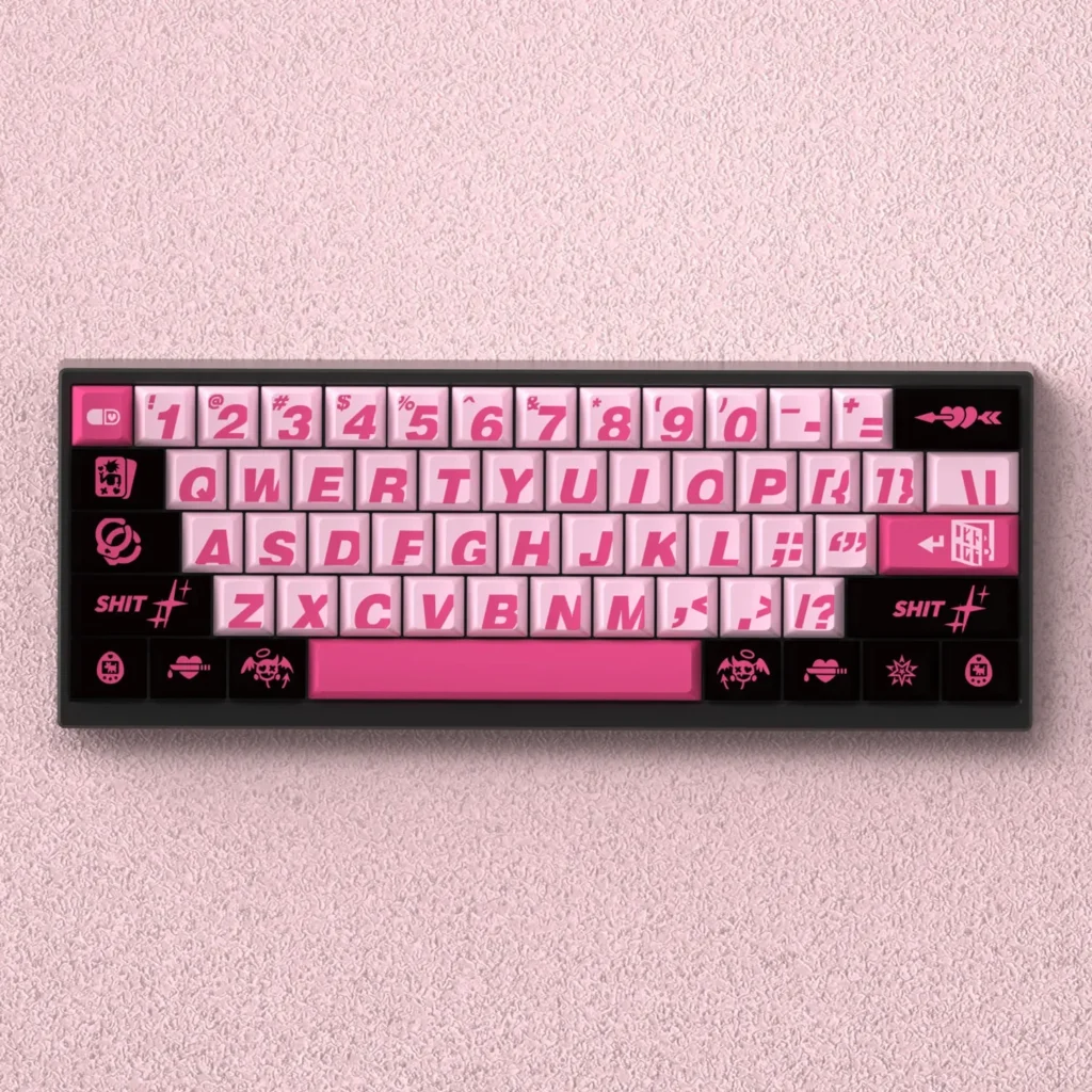 Bad Sweetheart Translucent PBT Keycaps Set flaunt their unique frosted Cherry profile, blending cute and edgy aesthetics for a playfully rebellious keyboard.