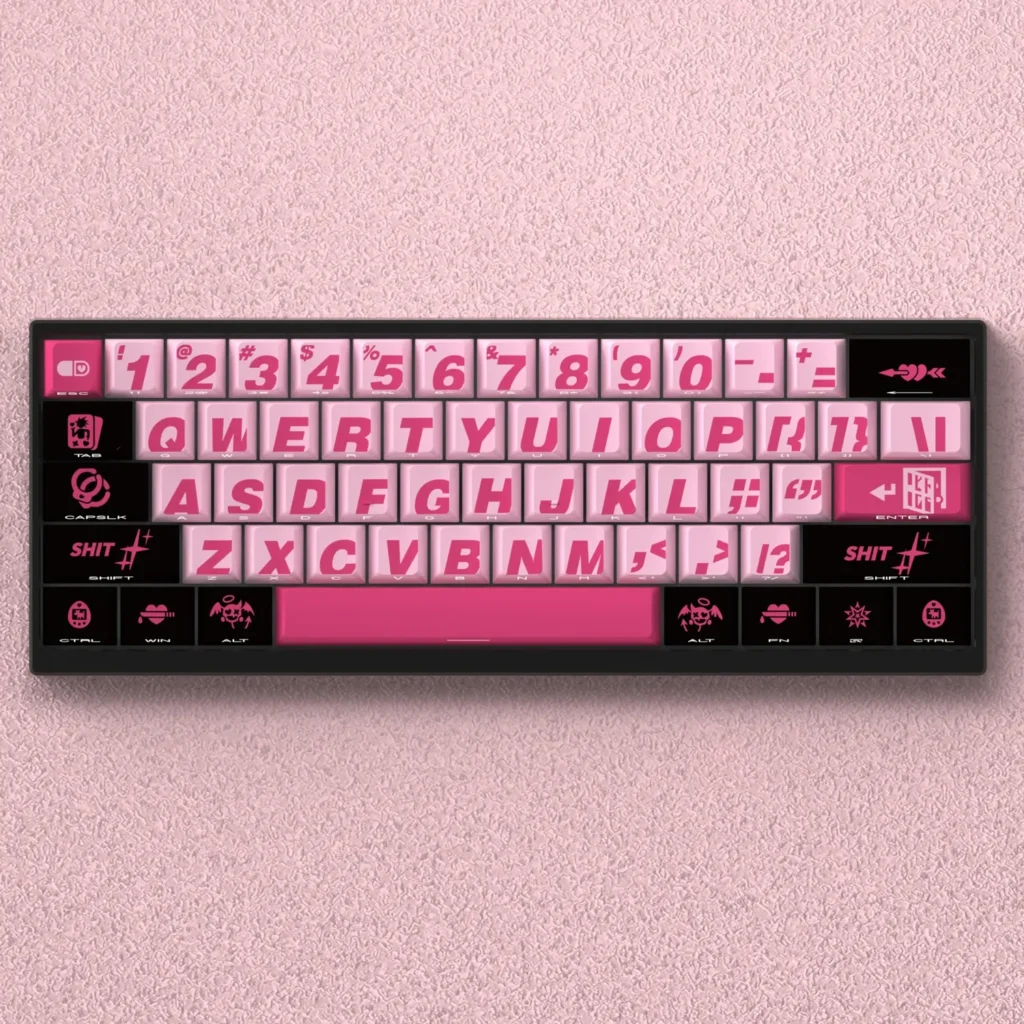 Main image of Bad Sweetheart side-lit PBT keycaps set for mechanical keyboards, highlighting playful, rebellious characters and vibrant side-lit legends.