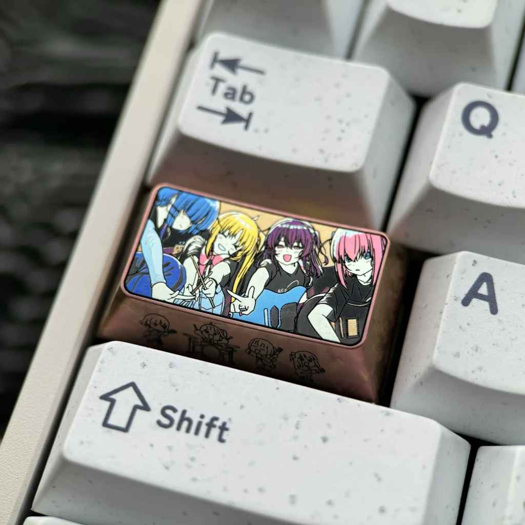 Stunning Bocchi the Rock! titanium keycap with vibrant anime character art, perfect for custom keyboards, merging playful fandom with premium quality.