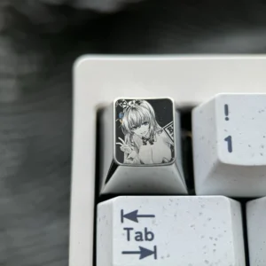 Premium Bocchi the Rock!: Hitori Gotoh Titanium Keycap pointillism character art on polished silver titanium ESC keycap.