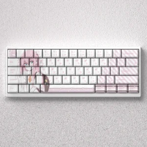 Vibrant Bocchi the Rock! PBT dye-sub keycaps set showcased, featuring exclusive anime character art and signature colors for a playful keyboard.