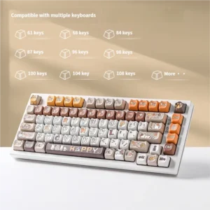 Displaying the adorable Calico Cat Keycaps Set, showcasing vibrant, detailed PBT dye-sublimated graphics for custom mechanical keyboards.