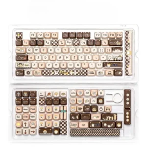 Warm Cappuccino keycaps set crafted from durable PBT with premium dye-sub legends, showcasing rich creamy brown tones for a minimalist.