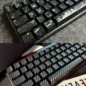 Premium Forged Black Carbon Fiber Side-Print Keycap Set showcased with a sleek matte finish, ideal for a sophisticated mechanical keyboard upgrade.