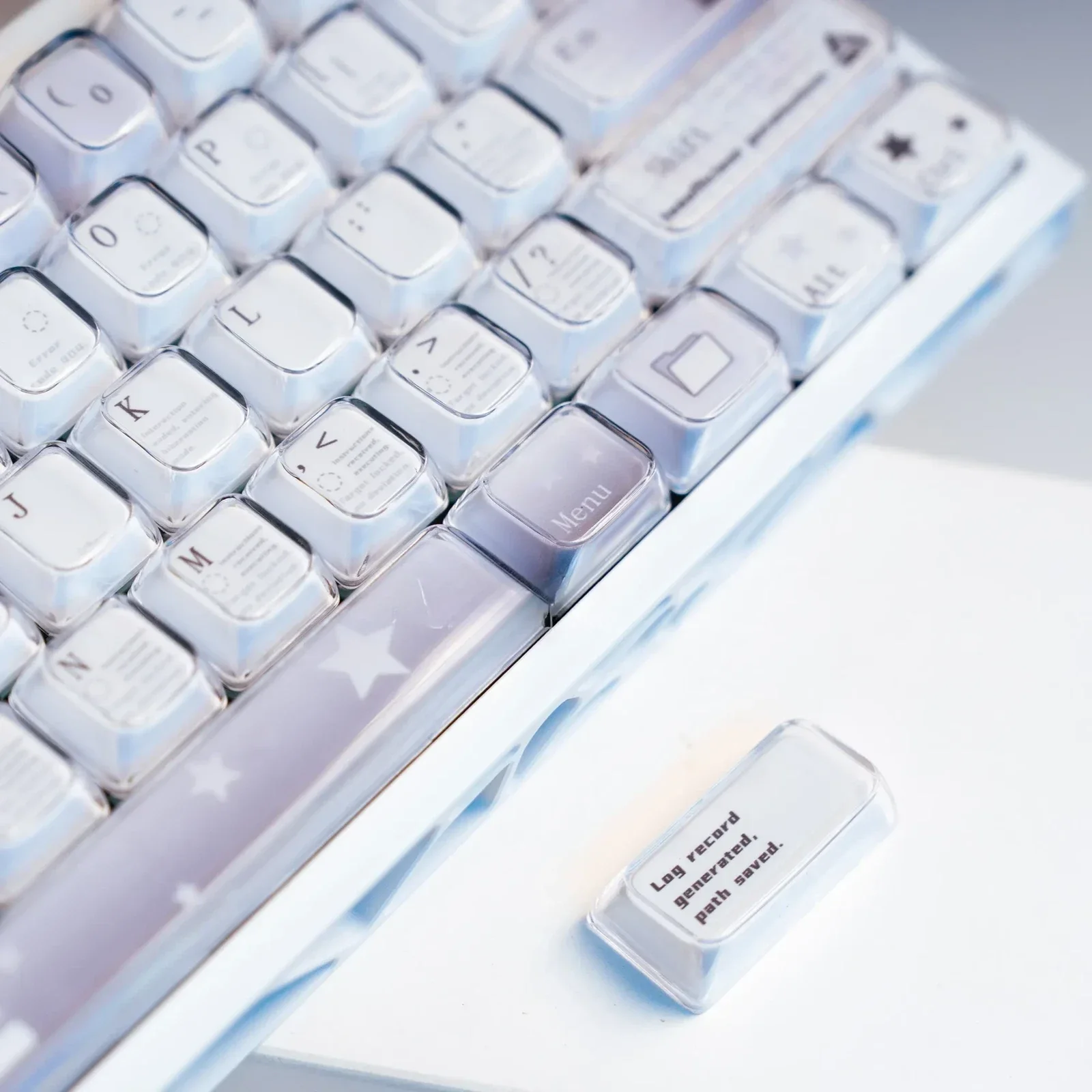 Coconut Latte Keycaps Set gallery: Durable dye-sub PBT in soft creams, warm browns, and subtle greens. Artistic display from refreshing angles.