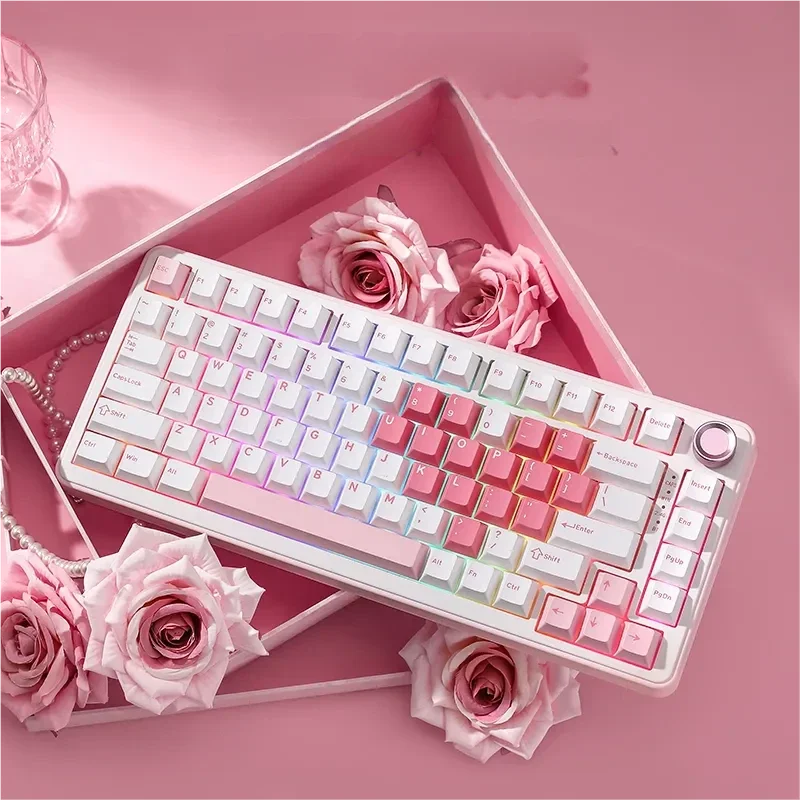 B75Pro Heartbeat Signal custom mechanical keyboard gallery. Creamy white, warm accents, Gasket Mount, Tri-Mode, Hot-Swappable for ultimate design.