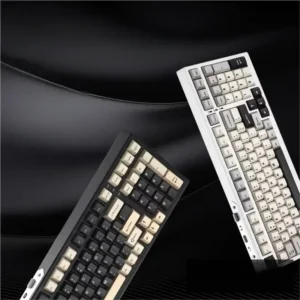 YZ98 Tri-Mode Hot-Swappable Custom Mechanical Keyboard, elegantly designed in modern grey-white, offering fluid performance with vivid RGB.