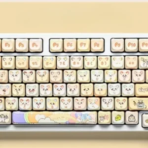 Cute mouse keycaps set showcasing adorable chubby MAO mice and whimsical details in vibrant dye-sublimation PBT, perfect for mechanical keyboards.