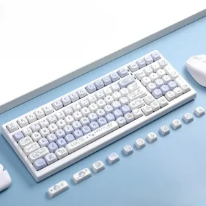 Endearing Dog Keycap Set. Playful MOA profile PBT dye-sub keycaps with whimsical cartoon dog characters, offering a warm and comforting aesthetic.