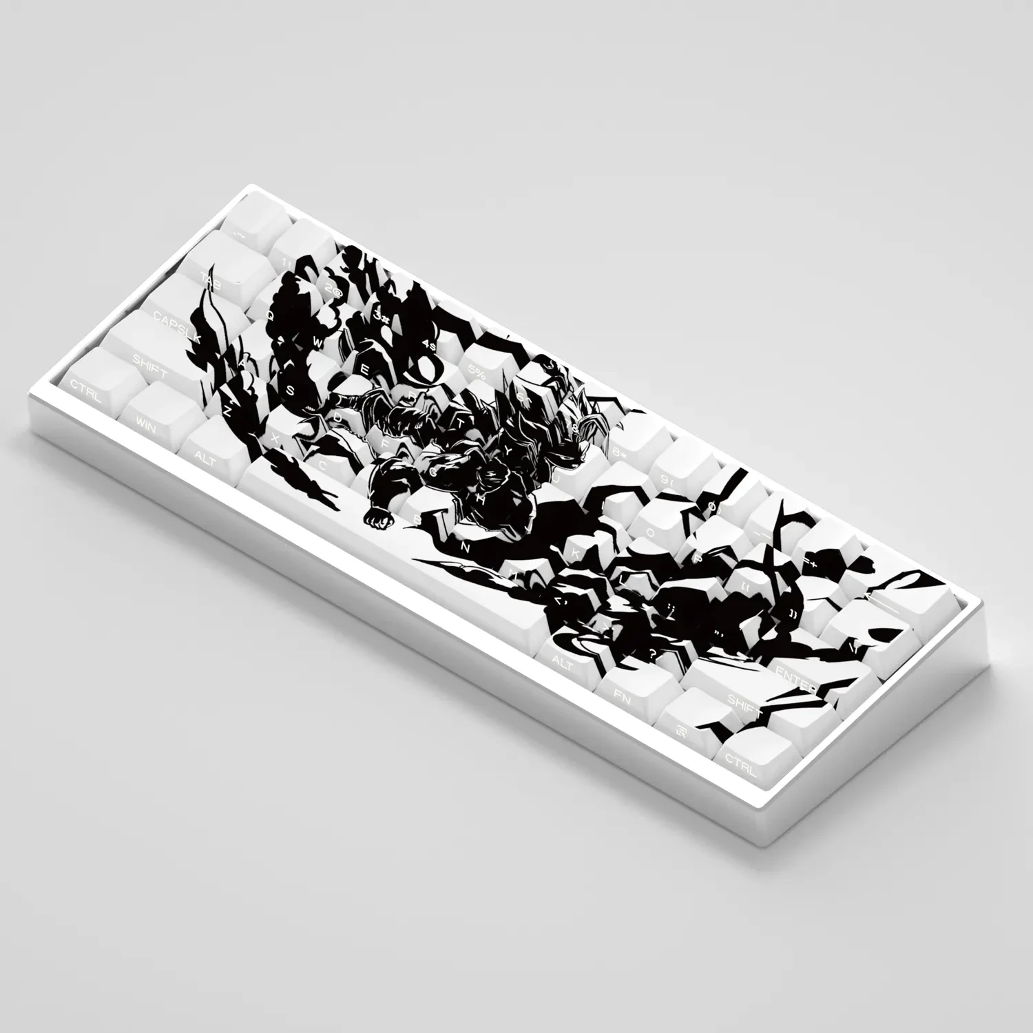 Explore various angles of the premium Dragon Ball PBT side-lit keycaps set, featuring detailed characters and glowing legends for RGB keyboards.