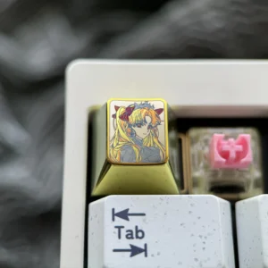 Premium Ereshkigal Keycap crafted from mystical titanium alloy, showcasing intricate anime motifs in vibrant, iridescent colors for custom gaming setup.