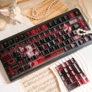 Ethereal translucent Lost Alice Keycaps set for mechanical keyboards, showcasing dreamy frosted effects and an ambient glow.