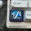 Ethereal firefly glow titanium anime keycaps, premium anodized artisan keyboard cap with vibrant colors and intricate metallic design.