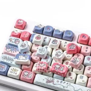 Nostalgic PBT Keycaps set featuring gentle, creamy pastel colors and a sweet dye-sub First Love aesthetic, evoking innocence and soft charm.