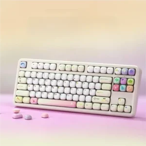 A comprehensive set of vibrant dye-sub PBT food theme keycap set, showcasing delightful gourmet party illustrations for a fun keyboard.