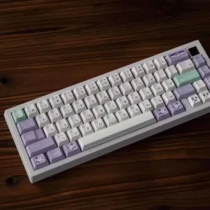 Ethereal Frieren PBT dye-sublimated keycaps set for mechanical keyboards, showcasing cool-toned fantasy magic motifs with serene elegance.