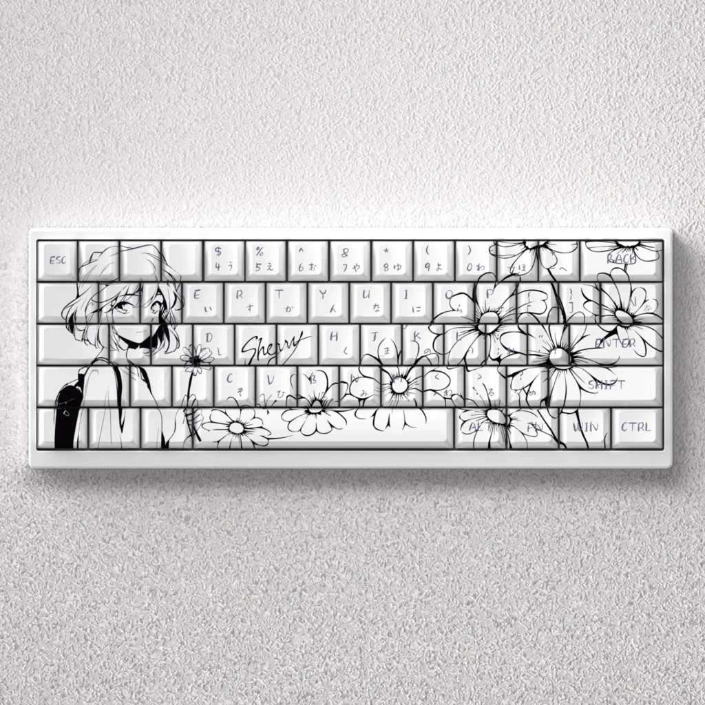 Iconic Haibara Ai PBT keycaps set for Detective Conan fans, showcasing enigmatic cool-toned character art and subtle scientific motifs.