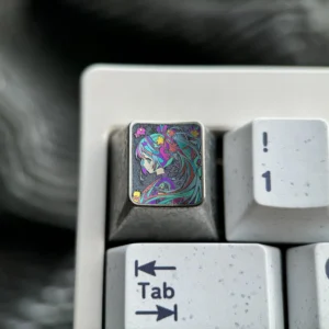 Exclusive Hatsune Miku titanium alloy ESC keycap in shimmering ice crystal silver, a sleek metallic tribute for mechanical keyboards.